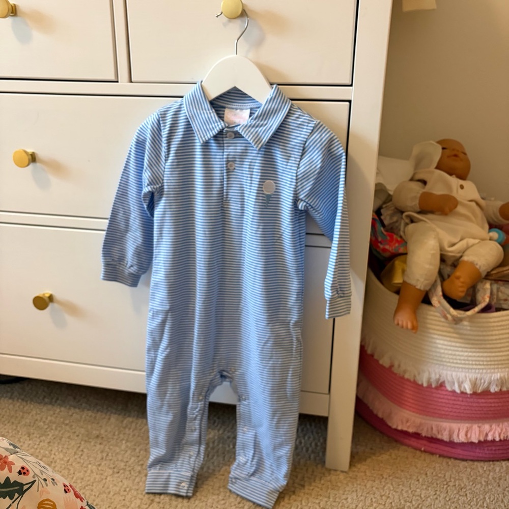Stitchy Fish Blue Romper Embroidered Golf Size 24 Months